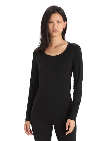 Black Icebreaker Merino 200 Oasis Long Sleeve Scoop Neck Thermal Top Women's One Piece & Sets | AU 1775OKIR